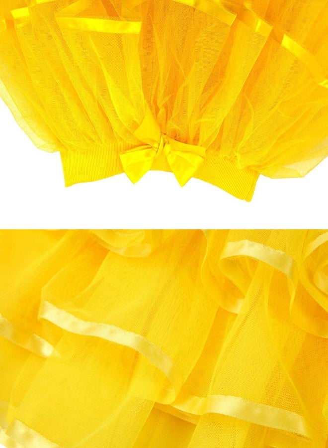 BGFKS 4 Layered Tulle Tutu Skirt for Girls with Hairbow or Birthday Sash,Girl Ballet Tutu Skirt (Yellow, 5-7 Years) - Image 4